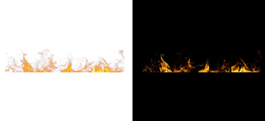 Intense horizontal fire isolated on transparent and black background for designs © Ontime Rahela