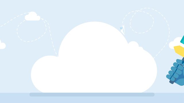 Bot with AI give decision, choose alternative pathway, choice, deciding, find right solution. Robot hand hold road sign with arrows or ways of development. Machine learning. 2d flat animation