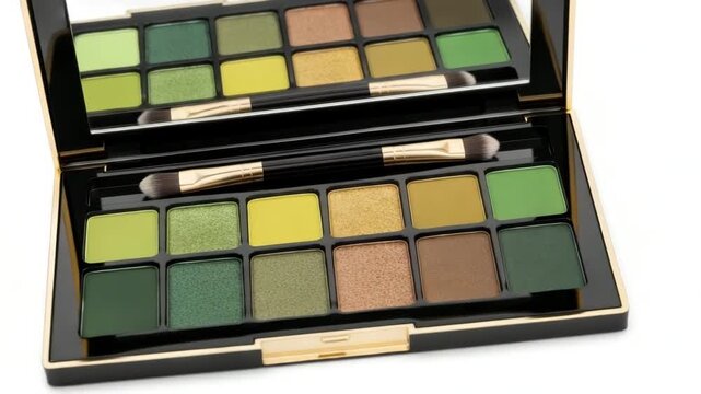Green eyeshadow palette in sleek case with mirror and applicator  