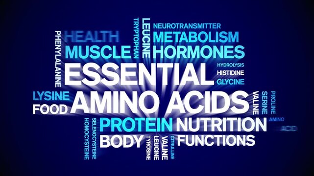 Essential Amino Acids animated word cloud-text design animation tag kinetic typography seamless loop.