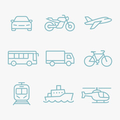 Obraz premium A set of transport vehicles icons focuses on simplicity, elegance, and ease of recognition. Vector Sign for Logos, Labels, and Icons.