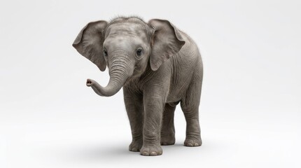 Obraz premium small elephant stands alone on plain white background