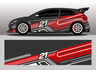 Naklejka premium Car Decal livery Set with Dynamic Stripes and Abstract Shapes, editable vector