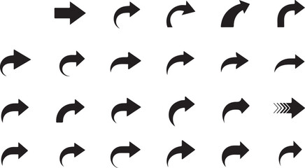 Collection of various arrow icons pointing in different directions isolated on transparent background, Vector