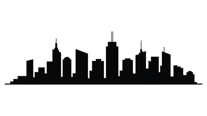 A striking black silhouette showcases a modern cityscape against a white background © sifat
