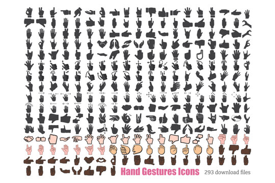 Collection of 293 Hand Gestures and Sign Language Icons for Communication, Social Media, and User Interface Design &ndash; Expressive Hand Symbols for Digital Projects