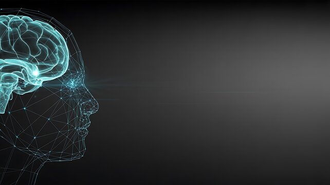 Digital human brain illustration with glowing blue neurons