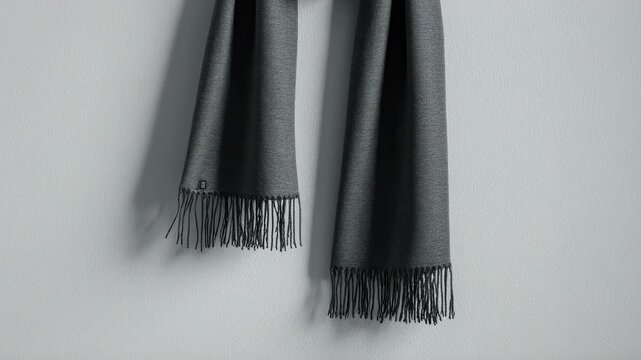 Scarf Hanging Vertical. Soccer/Football Merchandise Mockup (No Brand, No Logo). Product Mockup. A vertically hanging plain football scarf, set in a neutral studio wall background

