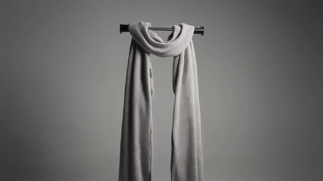 Scarf Hanging Vertical. Soccer/Football Merchandise Mockup (No Brand, No Logo). Product Mockup. A vertically hanging plain football scarf, set in a neutral studio wall background
