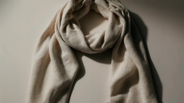 Scarf on Clean Surface. Soccer/Football Merchandise Mockup (No Brand, No Logo). Product Mockup. A plain football scarf laid flat on a smooth studio surface, set in a neutral background
