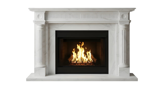 Electric fireplace with realistic flames isolated on transparent background