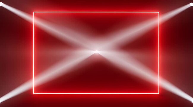 Bright glowing red frame in the center with intersecting white beams