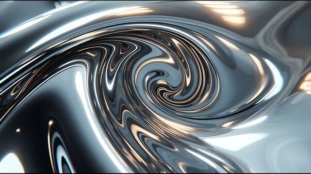 Abstract smooth metallic liquid surface with silver waves and futuristic reflections
