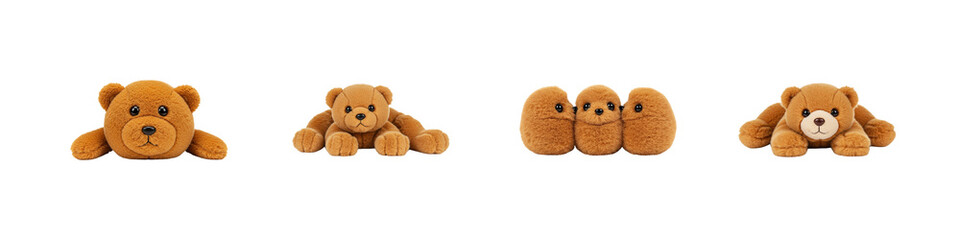 Fototapeta premium 3D Cute Cartoon Teddy Bear Set Lying Down Isolated Transparent BG Cutout PNG Set
