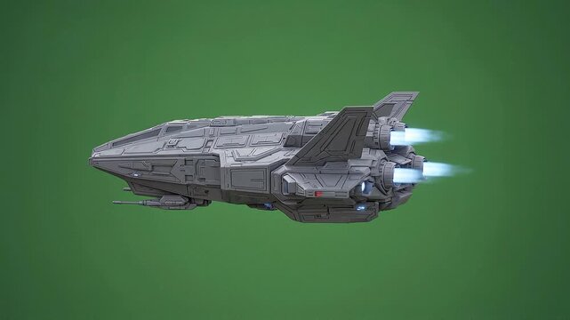 Futuristic spaceship with glowing engines flying through space, science fiction