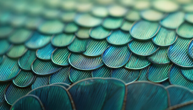Iridescent Green and Blue Scales Texture Close-up Generative AI