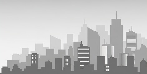 Fototapeta premium Monochrome illustration of a modern city skyline with various skyscrapers and buildings.
