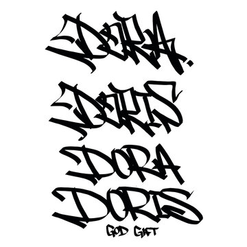Dora doris god gift holy name list meaning baptism bible christian religius graffiti handstyle lettering tags black and white logo