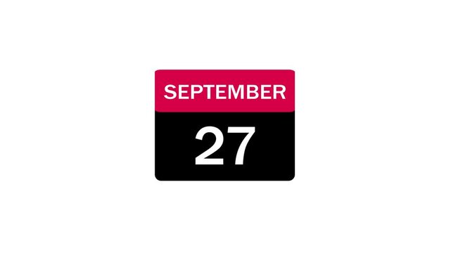 A clean, minimalist calendar icon displaying the date September 27th, featuring a pink header and black body with social engagement metrics below, isolated on a white background.