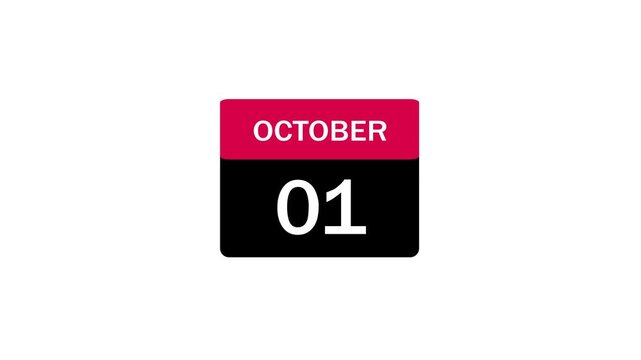 A clean and modern calendar icon showing October 1st, featuring a red header and black background with white text, ideal for scheduling, event planning, and website UI design.