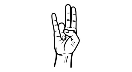 Fototapeta premium Line art drawing of a human hand showing the letter N in American Sign Language against a white background