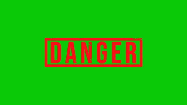 Danger animation with pulsing red word box on green background. Suitable for safety presentations, warning messages, and attentiongrabbing visuals.