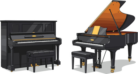 Grand Piano and Upright Piano Set, Elegant Musical Instruments Collection" © MSTRazia