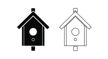 Two birdhouse icons one black one white outline version