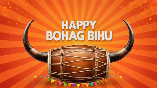 Traditional dhol and buffalo horns for bihu festival celebration background