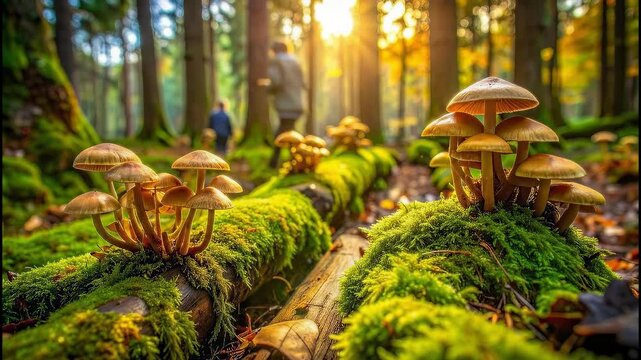 Mushrooms in a Forest with People in the Background.