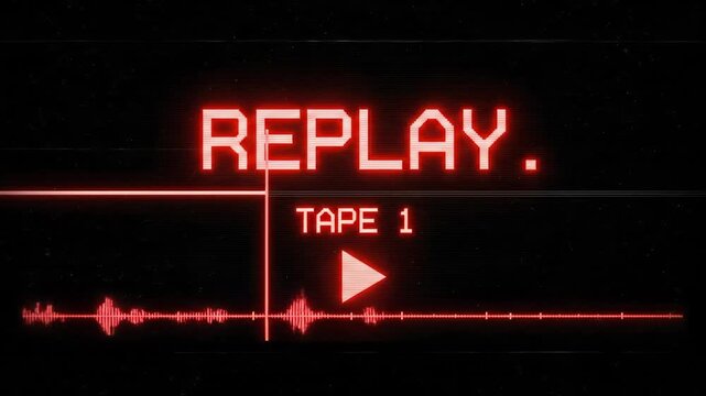 Retro VHS Replay Tape Screen with Audio Waveform and Play Button