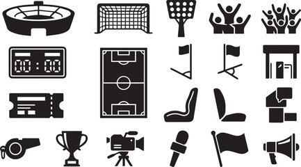Obraz premium FOOTBALL STADIUM AND MATCH DAY EQUIPMENT ICON SET FOR 2026
