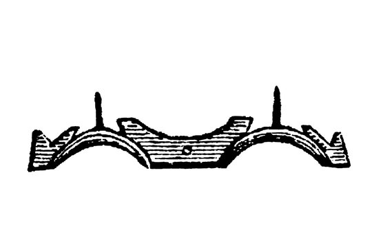 Iron Joug, Jougs, or Juggs, spiked punishment collar, 19th century historical illustration.
