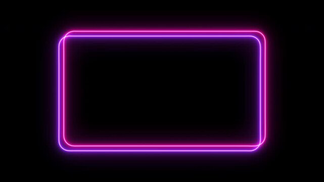 Seamless loop animated rectangle picture frame with two tone neon color 4K video motion graphic isolated on black background. Futuristic light effect for overlay element. Empty copy space
