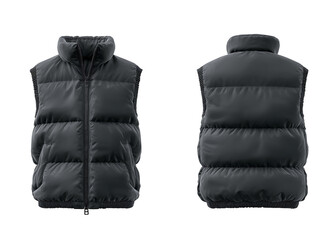 Naklejka premium Black puffer vest shown from front and back on white background