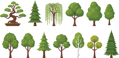 Collection of various cartoon trees isolated on white background forest nature plant vector illustration set © MDBELAL