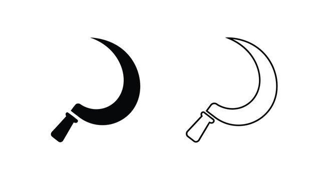 Two depictions of a sickle one solid black and one outlined