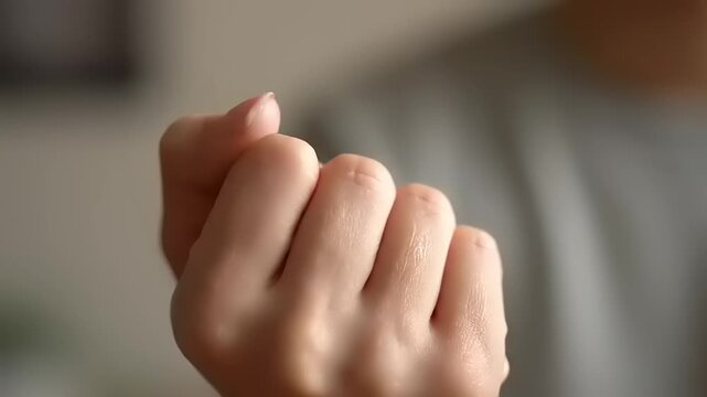 Close up of a persons hand making a fist gesture.