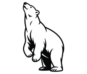 Fototapeta premium A black and white illustration of a polar bear standing on its hind legs and looking upwards.