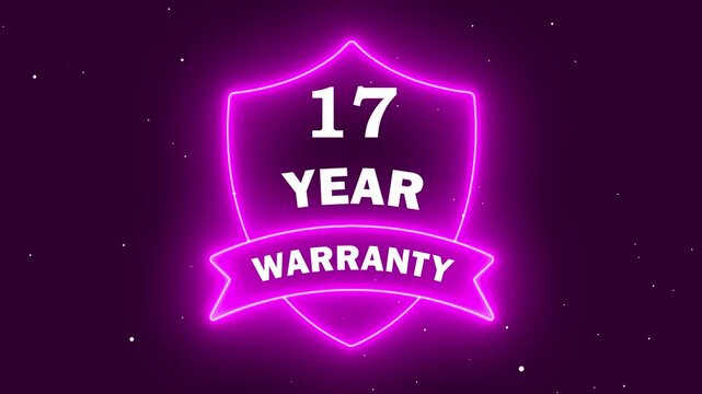 17 Year Warranty Neon Shield Badge, Glowing Purple Security Seal for Long-Term Product Protection and Customer Trust Illustration