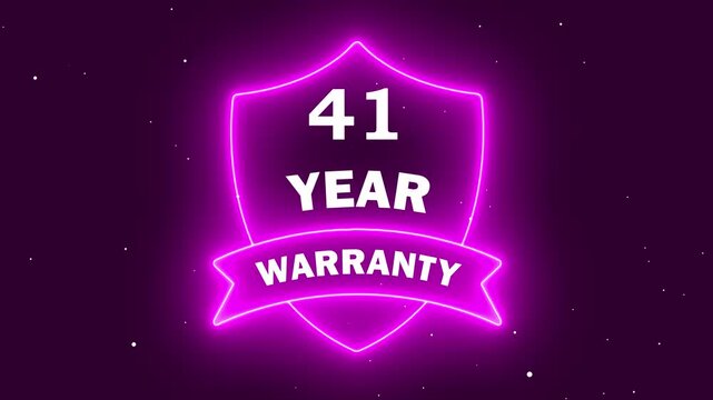 Glowing Neon Magenta Shield with 41 Year Warranty Text for Professional Business Marketing and Customer Assurance