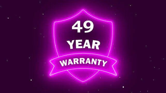 Glowing Pink Neon Shield with 49 Year Warranty Text and Banner on Dark Background for Commercial Use and Product Protection Illustration