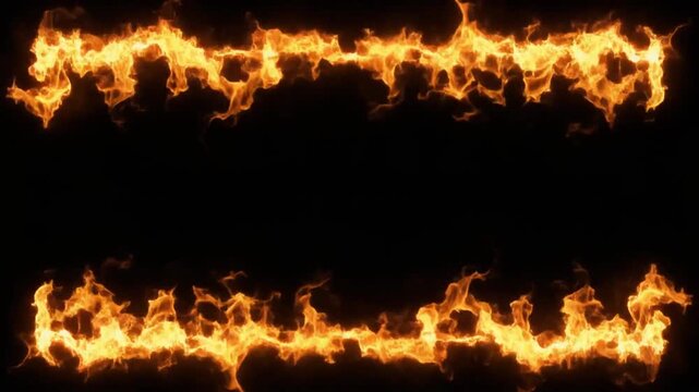Two burning flames bordering a black background for design purposes