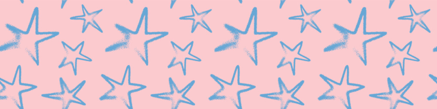 Template cosmetic label design with seamless stars pattern &mdash; vector hand drawn spray effect. Star background for childish banner, dreamlike design, childlike wrapping and branding