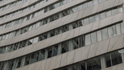 Fototapeta premium Angular perspective of a multi-story building with many windows reflecting the environment