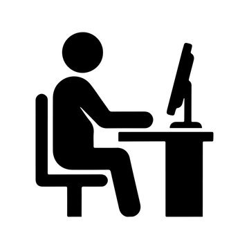 Computer Work Silhouette Icon for Office Design.
