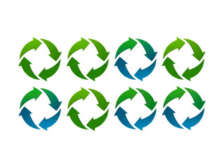 Obraz premium 3D Circular Arrows Loop Set Green Blue Colors Isolated Transparent BG Cutout PNG