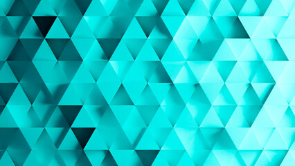 3D background with bright cyan triangle pattern. 3d triangle pattern with different depths. pattern 3d of triangle shape background