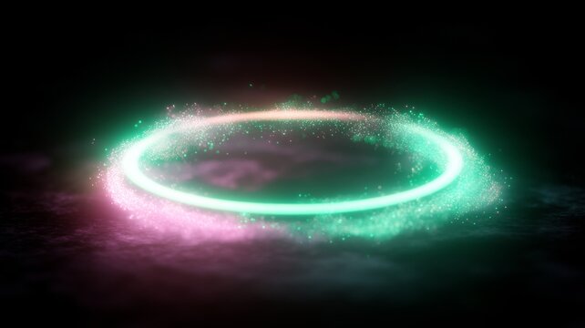 Vibrant swirling neon orb with magical circles for fantasy design