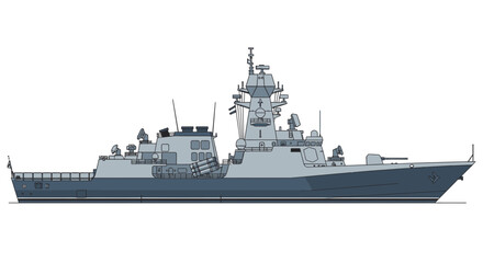 Modern Naval Warship Silhouette - Powerful Military Vessel at Sea